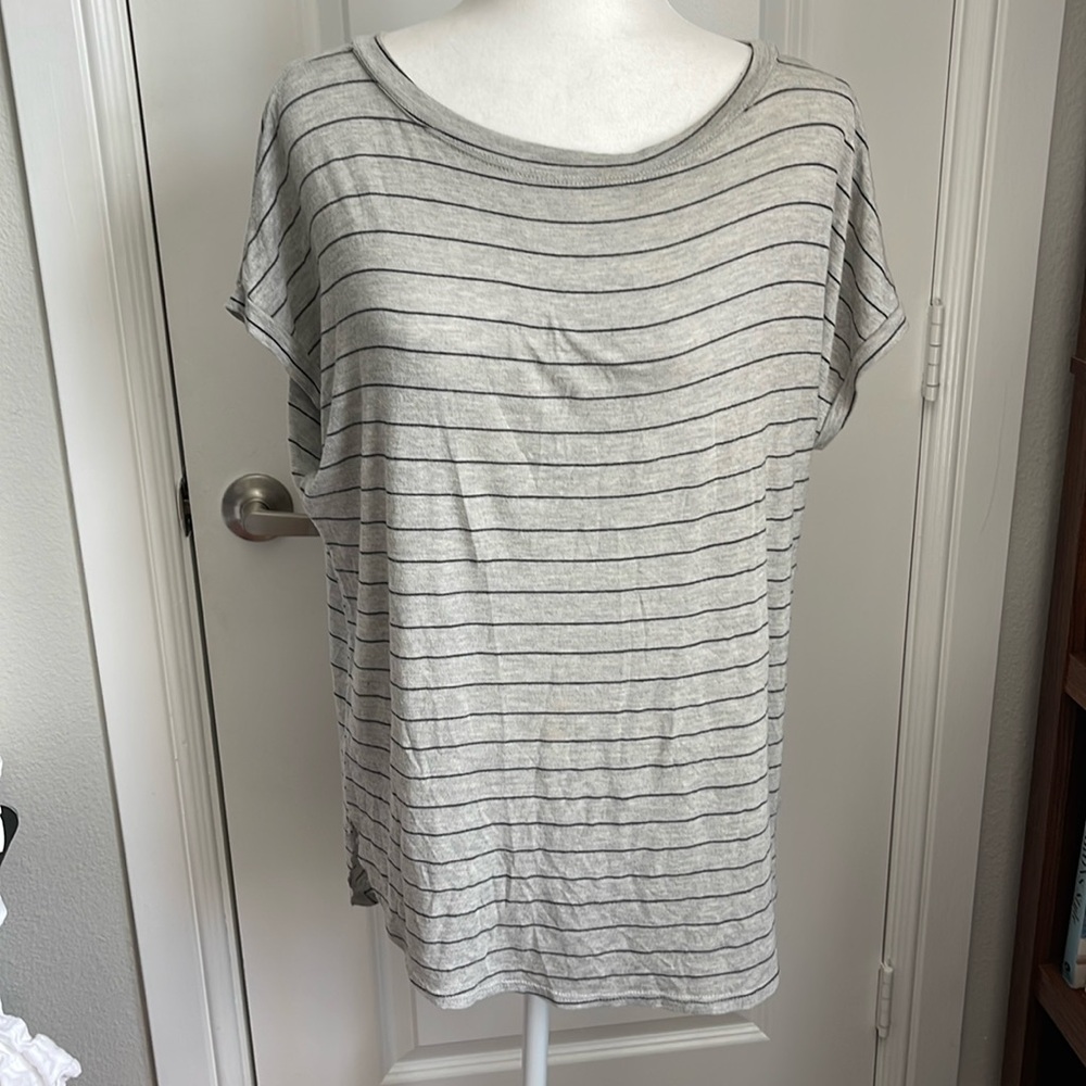 Ginger G Oversized Long Striped Cozy Grey Tee
